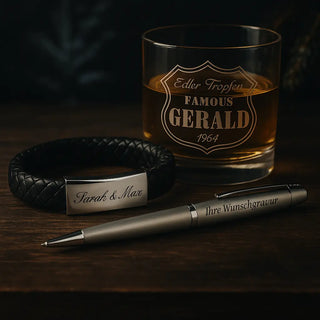 Gravierte Weihnachtsgeschenke Männer Whiskyglas Armband Kugelschreiber