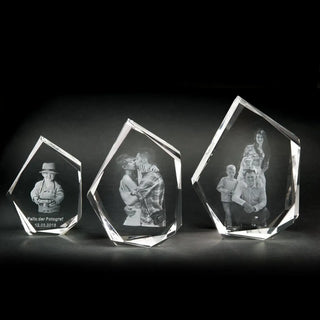 3D Glasbilder Diamond Form mit Gravur, personalisiertes Foto im Glas für Familie und Paare als Geschenk