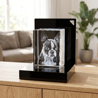 3D-Glasblock Hochformat mit 3D-Gravur eines Hundes