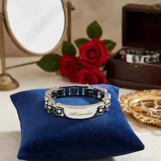 Biker-Armband mit Gravur – Edelstahl in Silber & Schwarz - Armbänder mit Gravur | Engravy