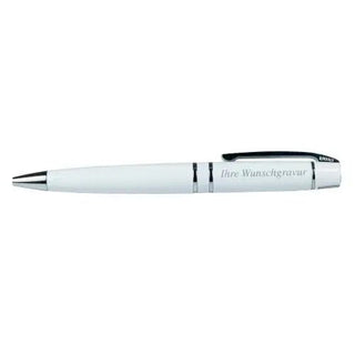 Erleben Sie außergewöhnlichen Schreibkomfort mit dem Kugelschreiber mit Gravur von Engravy, erhältlich in Silber, Weiß oder Schwarz. Dieser weiße Stift verfügt über silberne Akzente und einen eleganten schwarzen Clip, auf dessen Schaft elegant die Gravur „Ihre Wunschgravur“ für eine stilvolle und persönliche Note eingraviert ist.